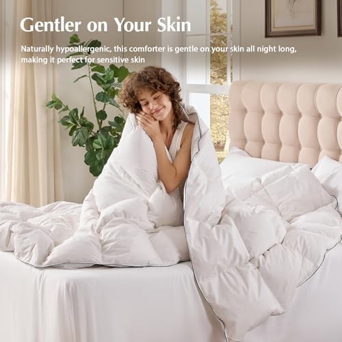 Goose Feather Down Comforters Size, 100% Cotton Extra Fluffy White Duvet King