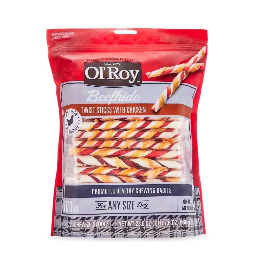 Beefhide Twist Sticks with Chicken, 23.6 oz, 100 Count