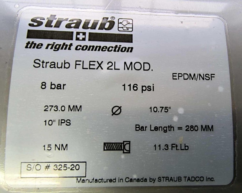 New Open Box Straub Flex 2L MOD. 12" Outside Diameter Flexible Coupling