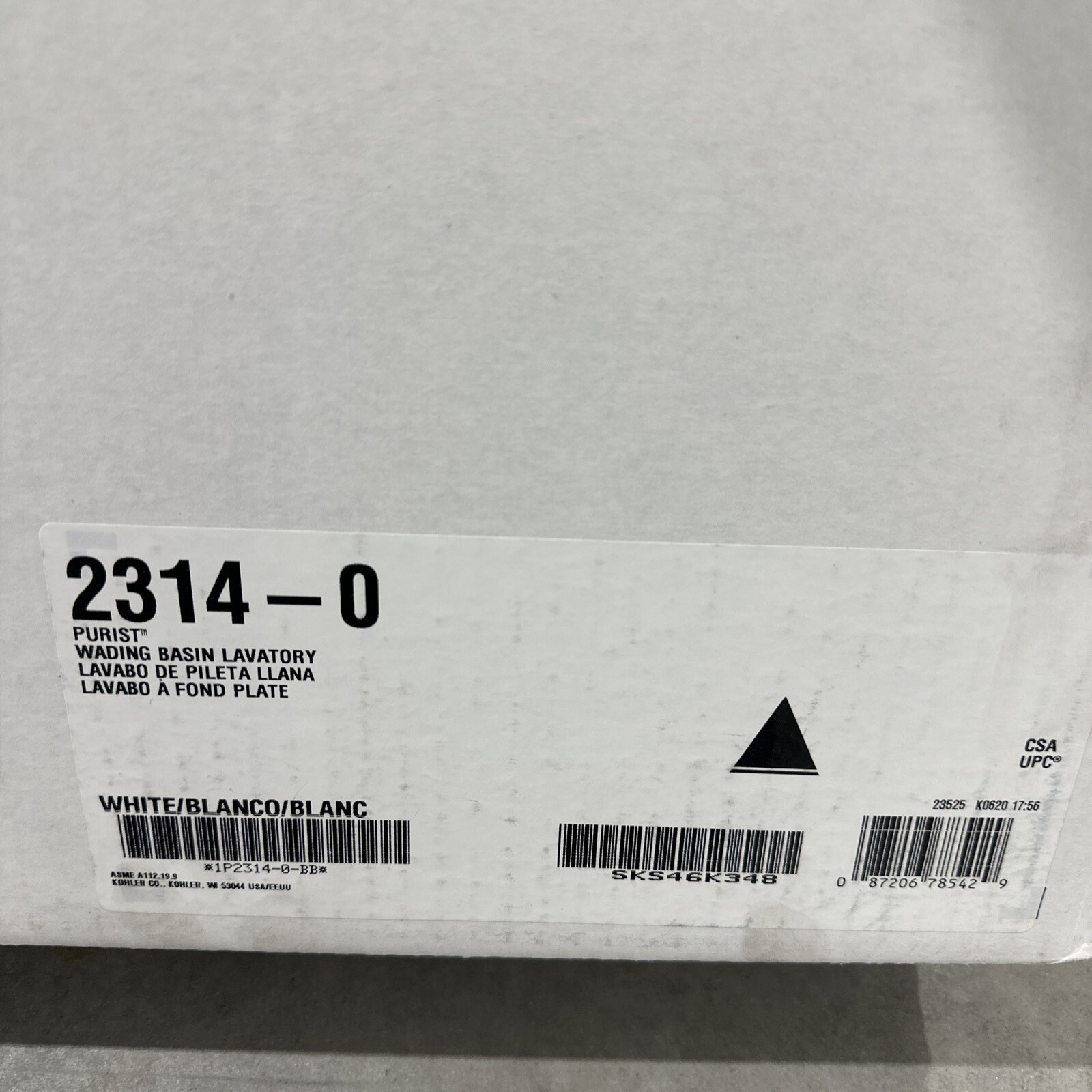 NEW Kohler K-2314-0 Purist Wading Pool Fireclay Vessel Sink in White