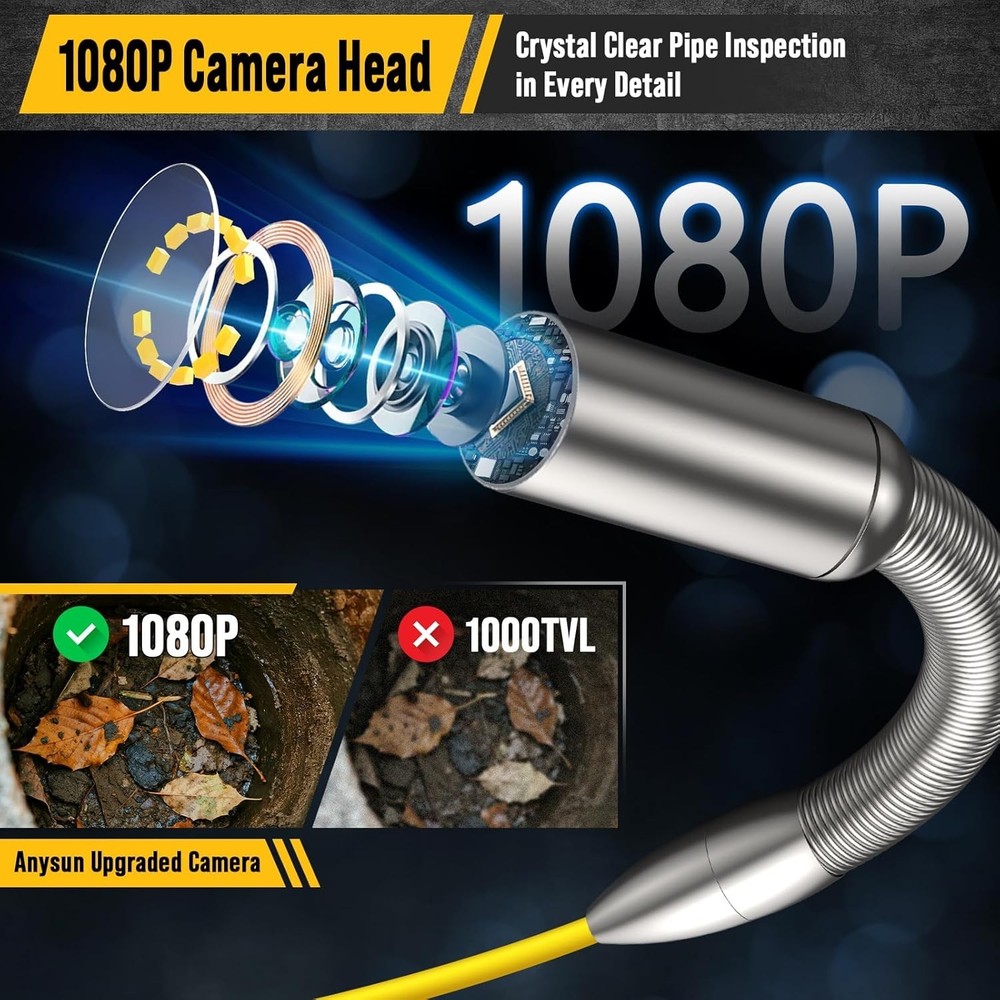 9" 100ft Self-Leveling Sewer Camera Pipe Inspection Camera with Meter Marking