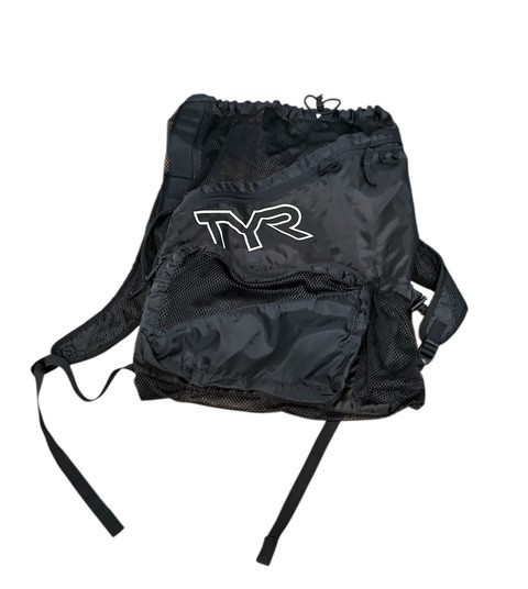 Tyr Elite Team Mesh Backpack Black Athletic Swim Workout Gear Bag Drawstring EUC