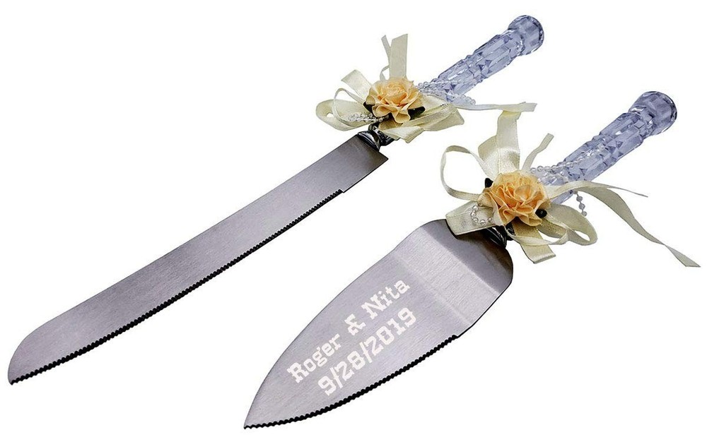Personalized Wedding Cake Knife & Server Set – Free Engraving Gift