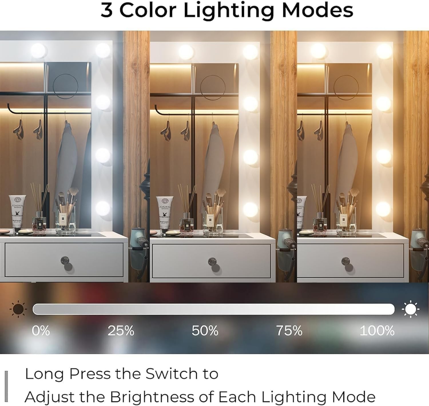 Vanity Desk with Mirror, Makeup Vanity 11 Drawers & Chair, White, Christmas Gift