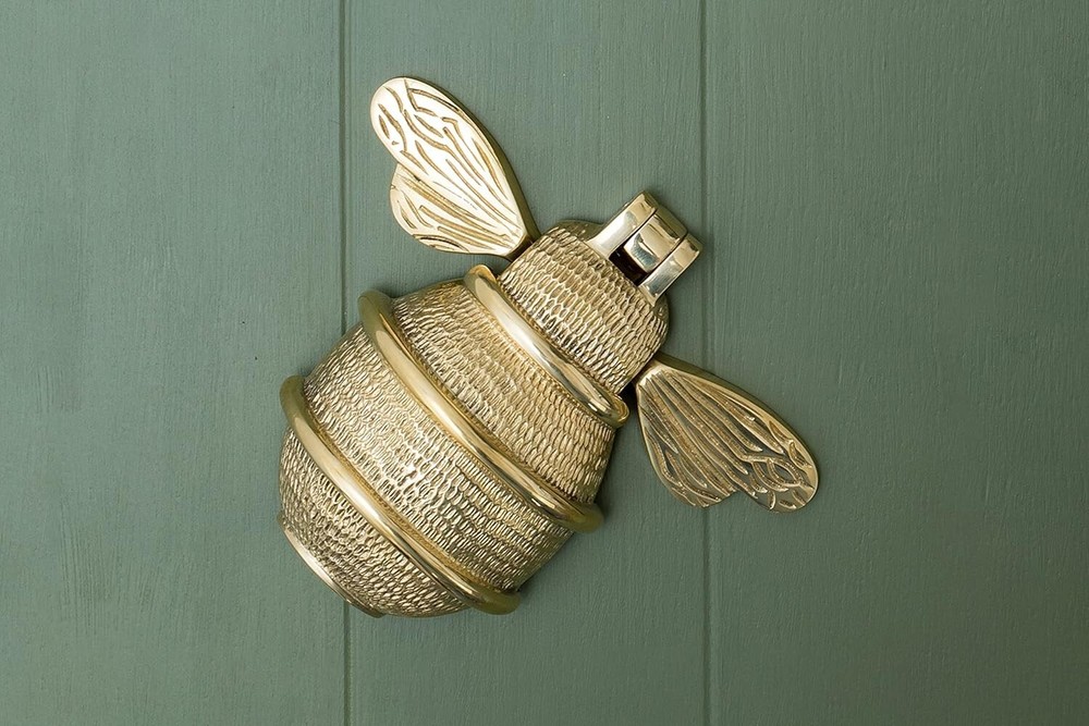 Bumblebee Front Door Size Polished Solid Brass Knockers with Strike Plate Gift