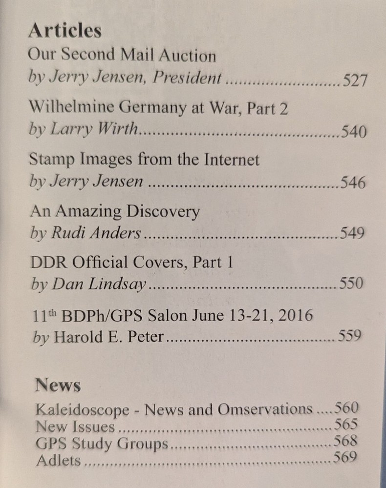 German Postal Specialist Dec 2015 Wilhelmine Germany At War DDR Official Covers