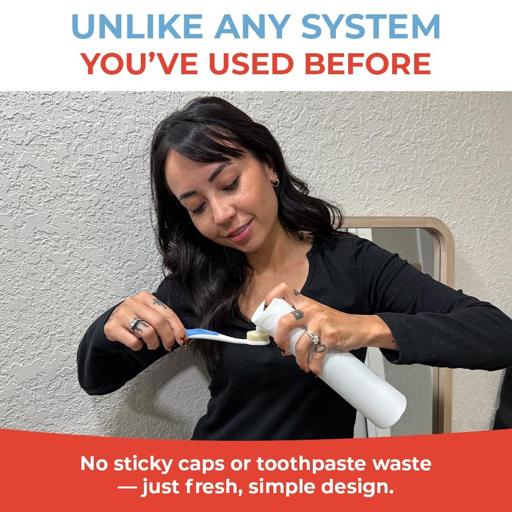 SqueezMe EasyPump Toothpaste Dispenser System - No-Mess Toothpaste Dispenser ...