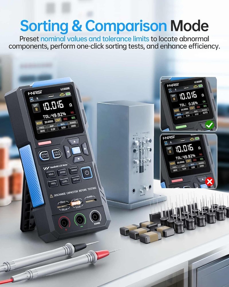 Portable Dual Parameter 100kHz LCR Meter - 19,999 Counts Auto Component Tester
