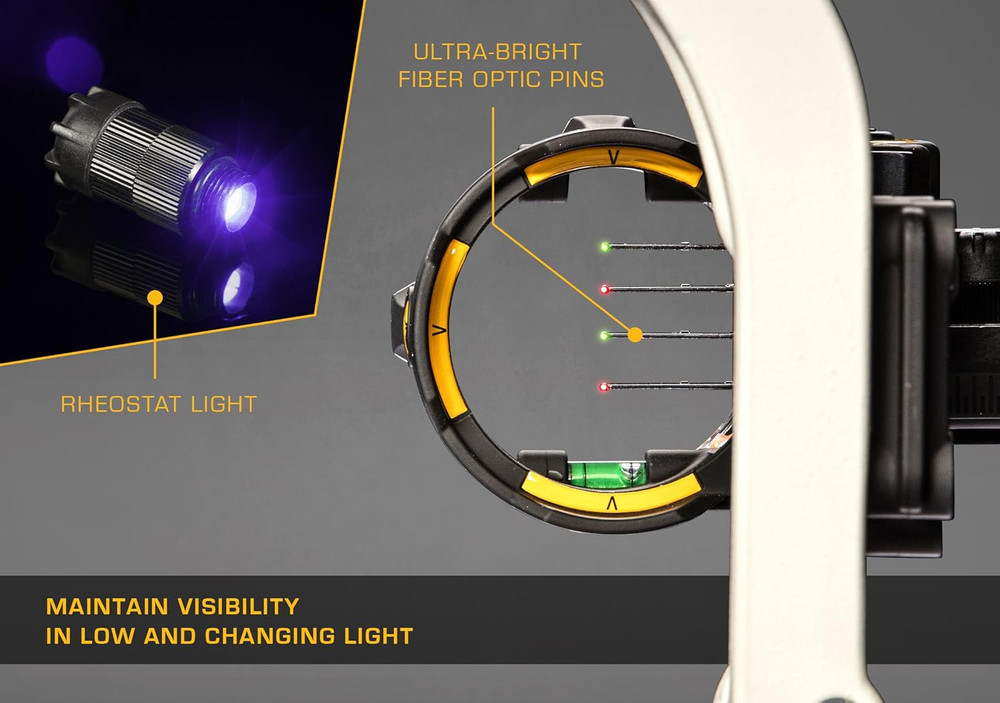 Trophy Ridge React H4 Bow Sight - 4 Pin Sight, Tool Less Windage and Elevation A