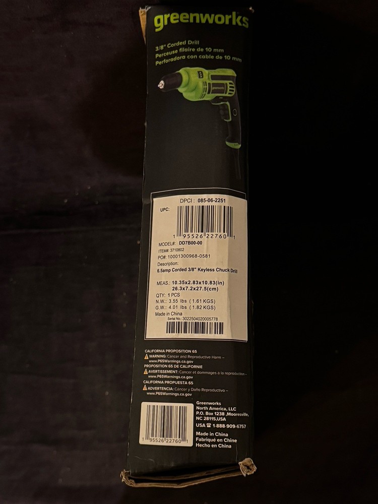 Greenworks 7 Amp 3/8in Keyless Corded Drill