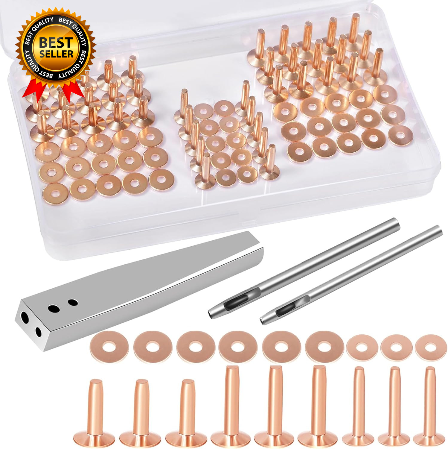 84Pcs Copper Rivets and Burrs #9 and #12 Burrs Setter Leather Rivets Fastener