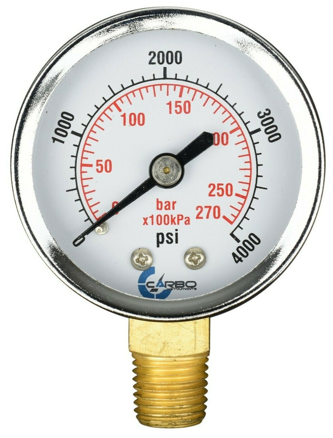 2" Pressure Gauge - Chrome Plated Steel Case, 1/4" NPT, Lower Mnt. 4000 PSI