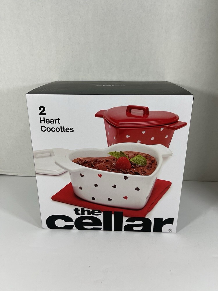 THE CELLAR 2-Pc. Heart Stoneware Cocottes W/ Lids