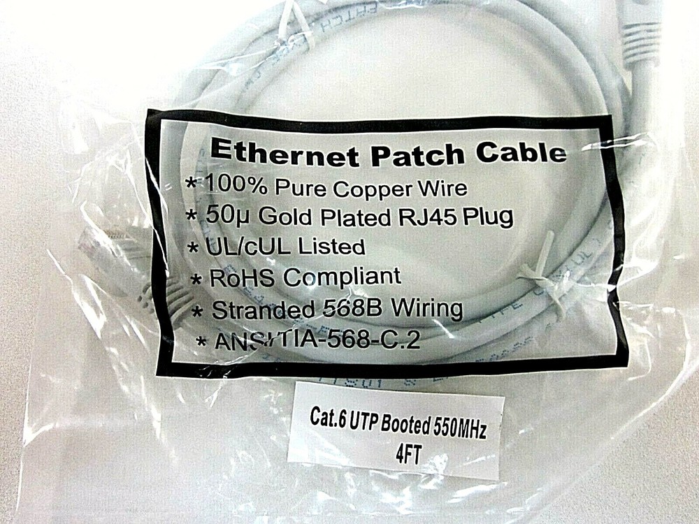 C&E 4 PACK CAT6 SNAGLESS/MOLDED BOOT ETHERNET PATCH CABLE 4FT GREY CNE483776 NEW