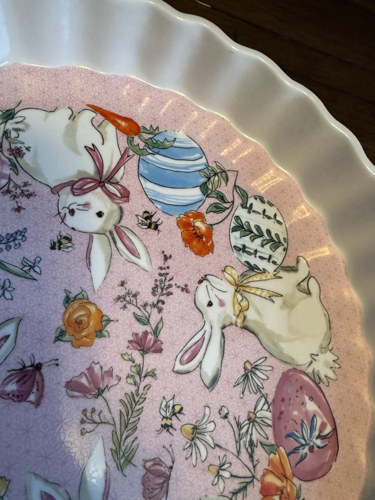 Boston International Easter Bunny Fluted Serving Dish Spring Rabbit Platter