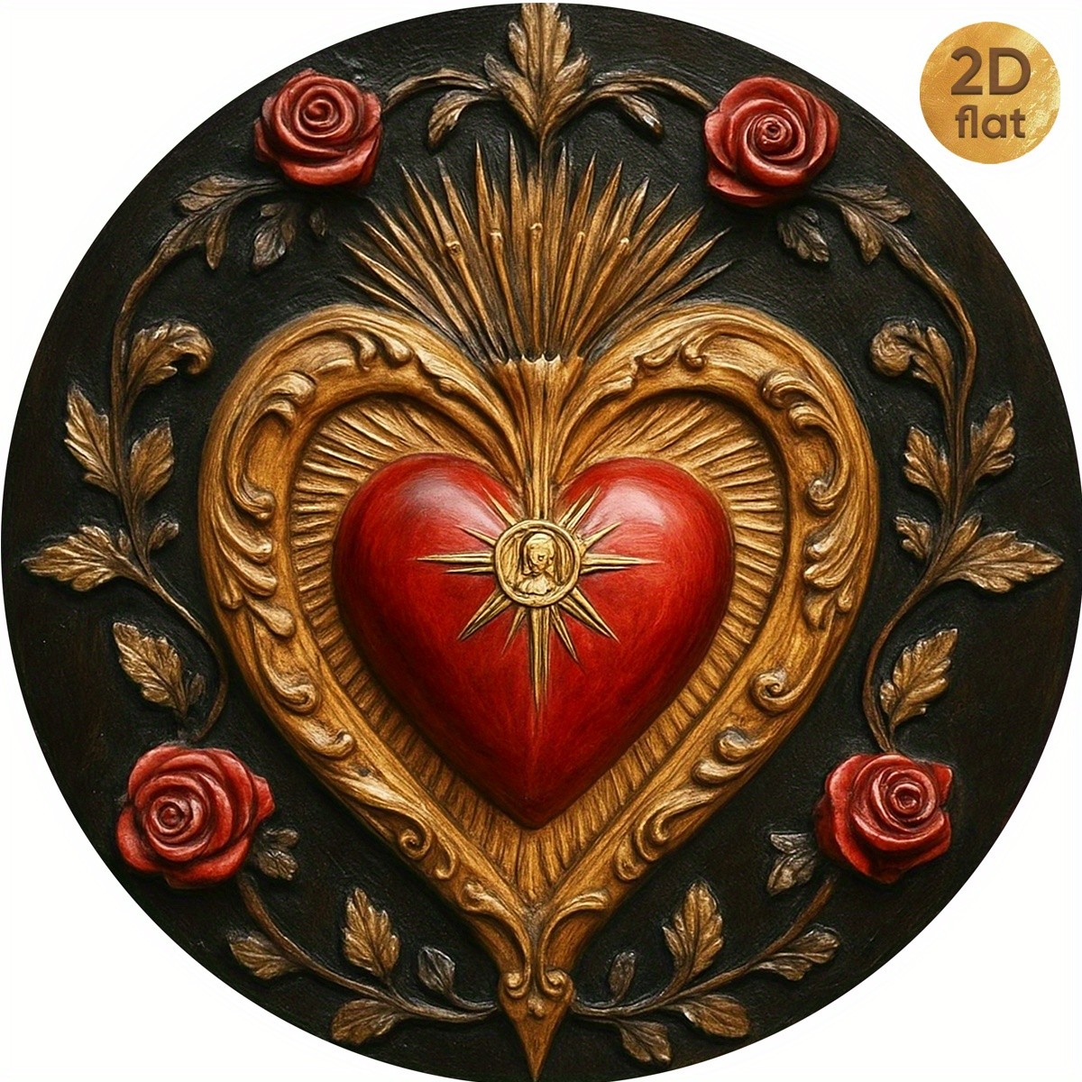 Retro Mexican Sacred Heart Tin Metal Signs Home Décor Wall Art 8x8