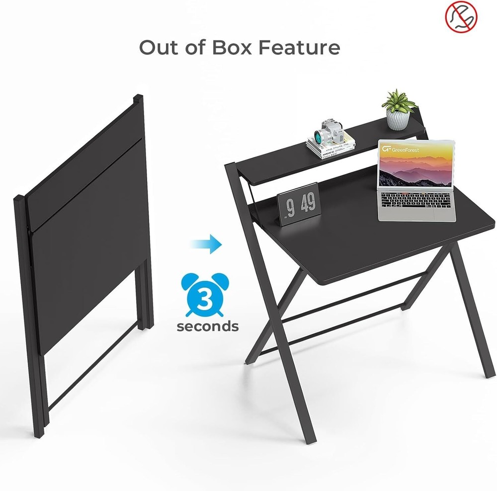 2-Tier Foldable Computer Desk Portable Laptop Study Table with Shelf Home Office