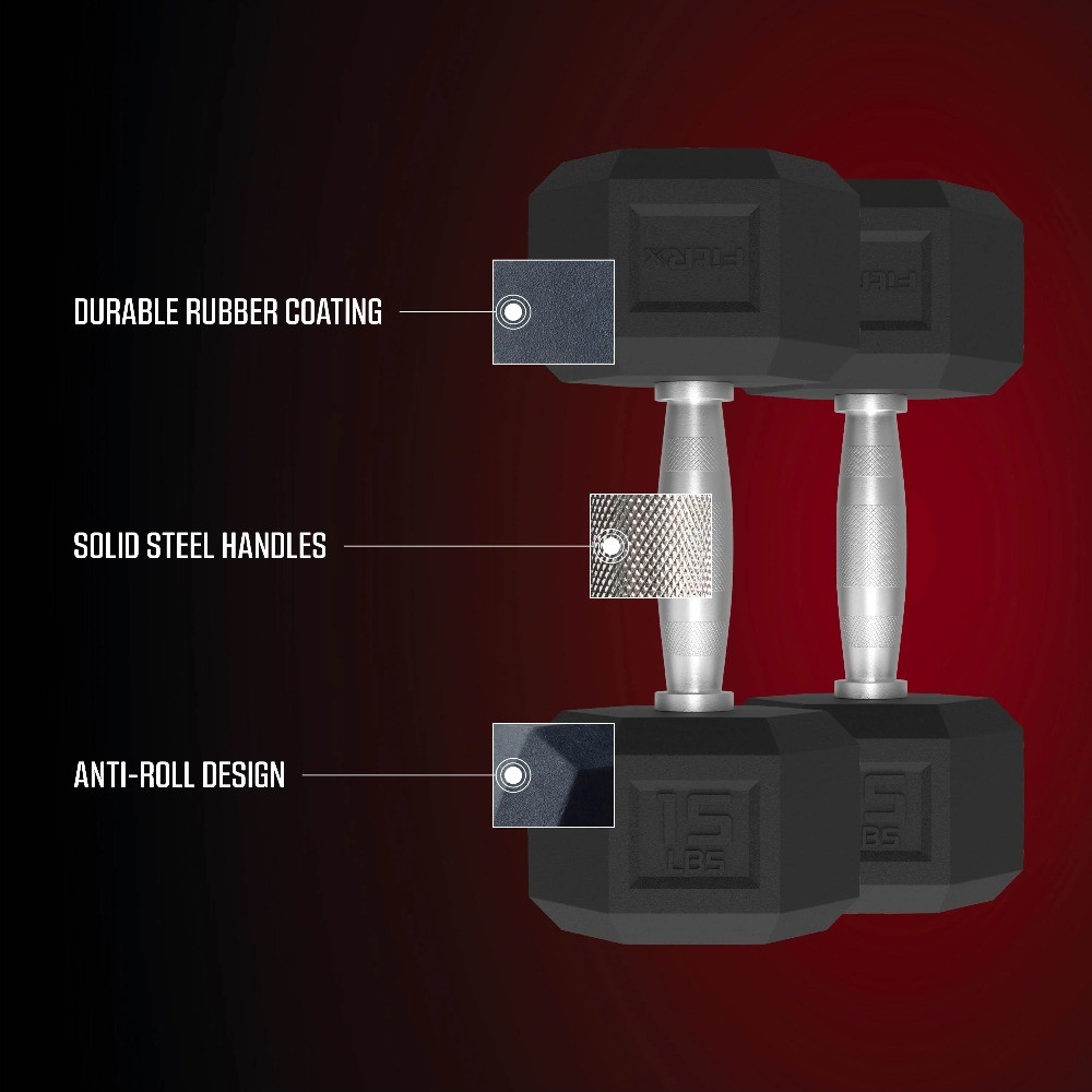 15lbs Rubber Hex Dumbbell Set – Solid Steel Handles