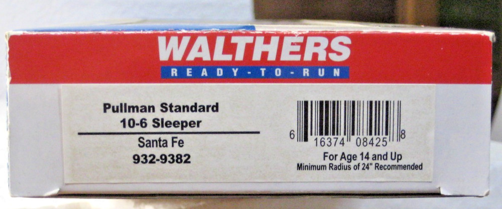 HO WALTHERS SANTA FE PULLMAN-STANDARD 10-6 SLEEPER 932-9382
