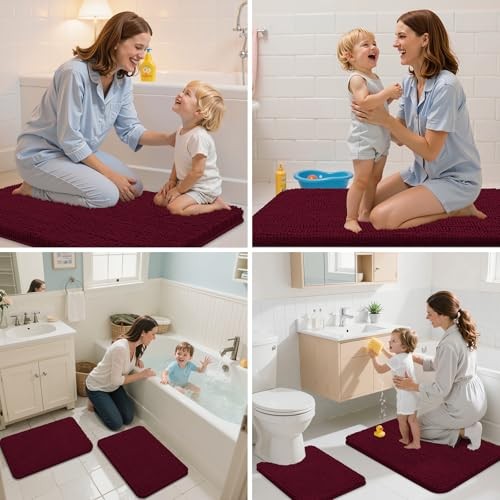 Bathroom Rugs 36x24, Extra Soft Absorbent 36" x 24" Rectangular Burgundy