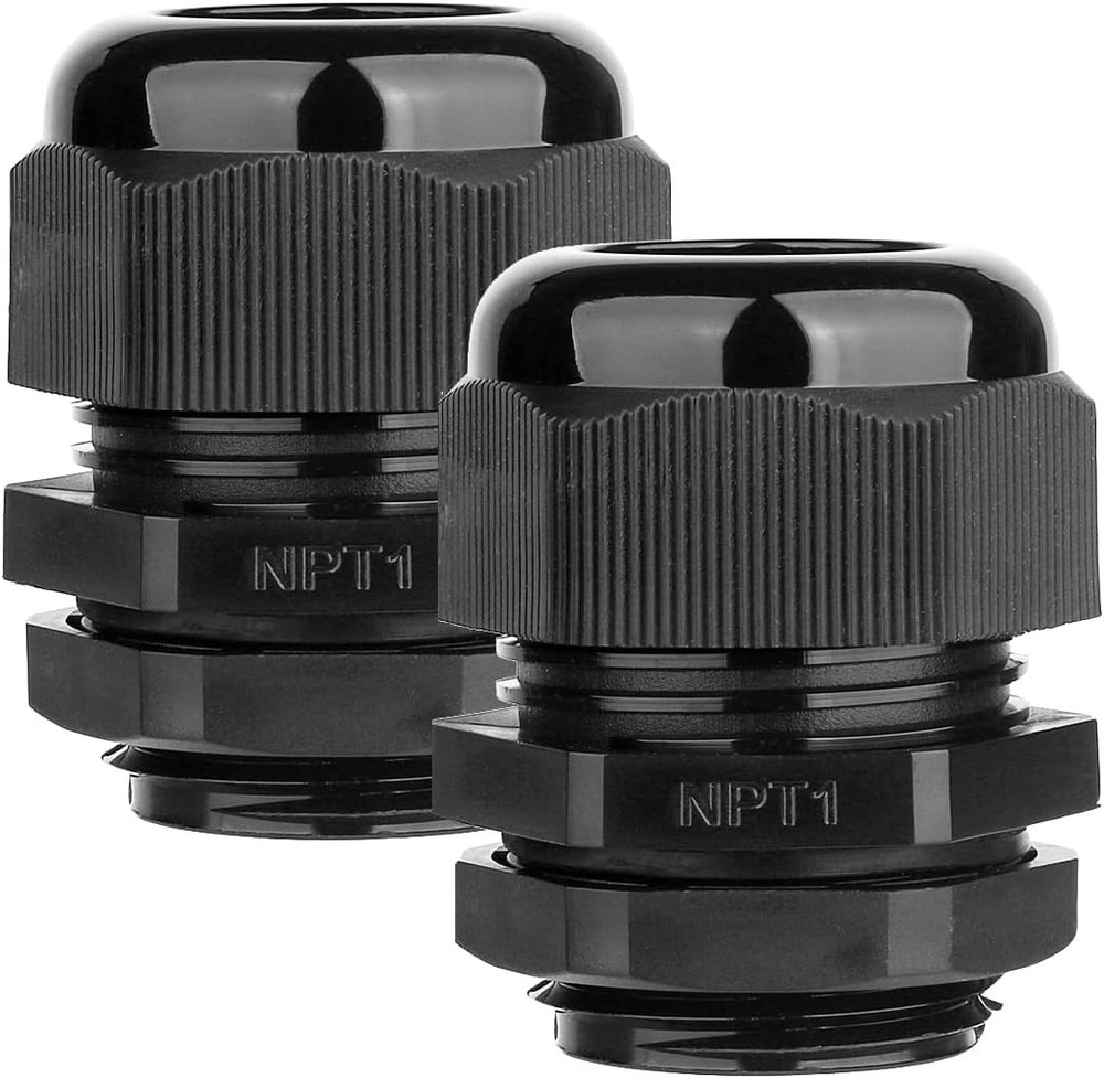 2 Pack 1'' NPT Cable Gland Waterproof Adjustable (2-Pack), Black