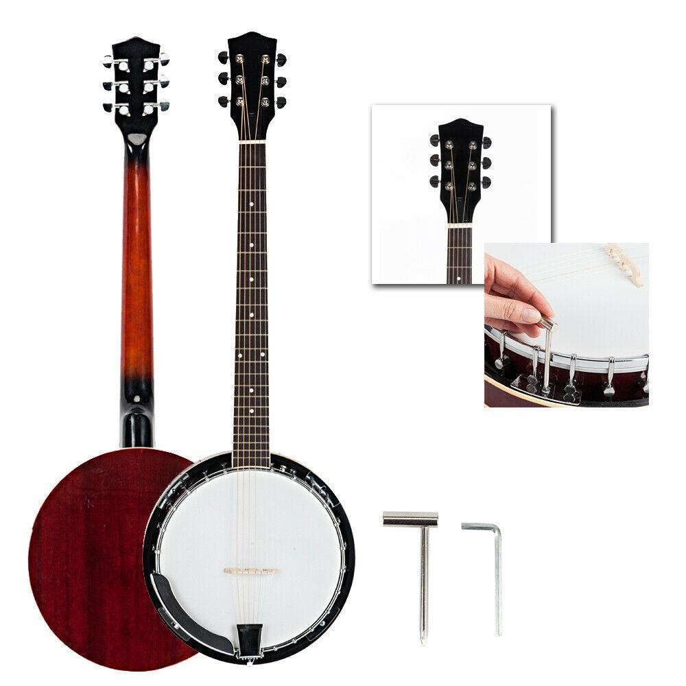 6 String Geared Tunable Banjo 24 Brackets Closed Back Remo Head for Beginner