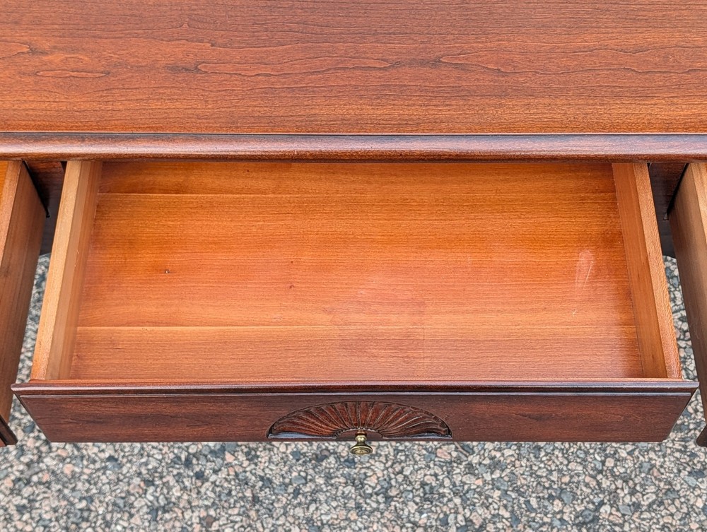 Vtg Thomasville Queen Anne Cherry Console Table, Brass Chippendale Pulls
