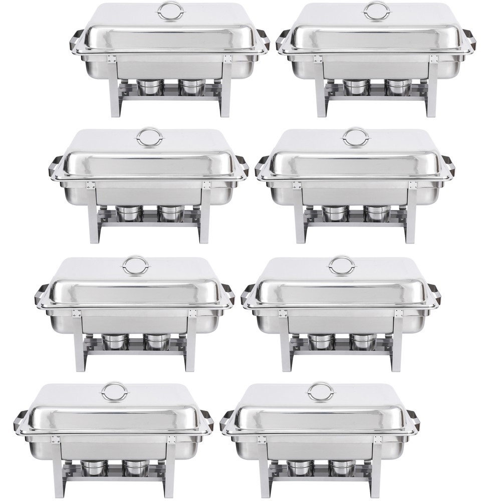 8 Packs Chafing Dish 8 Quart Stainless Steel Rectangular Chafer Full Size Buffet