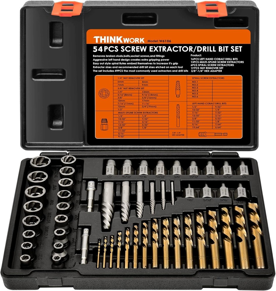 54PCS Easy Out Screw Extractor Set,Lug Nut Removal Tool with Left Hand Drill Bit