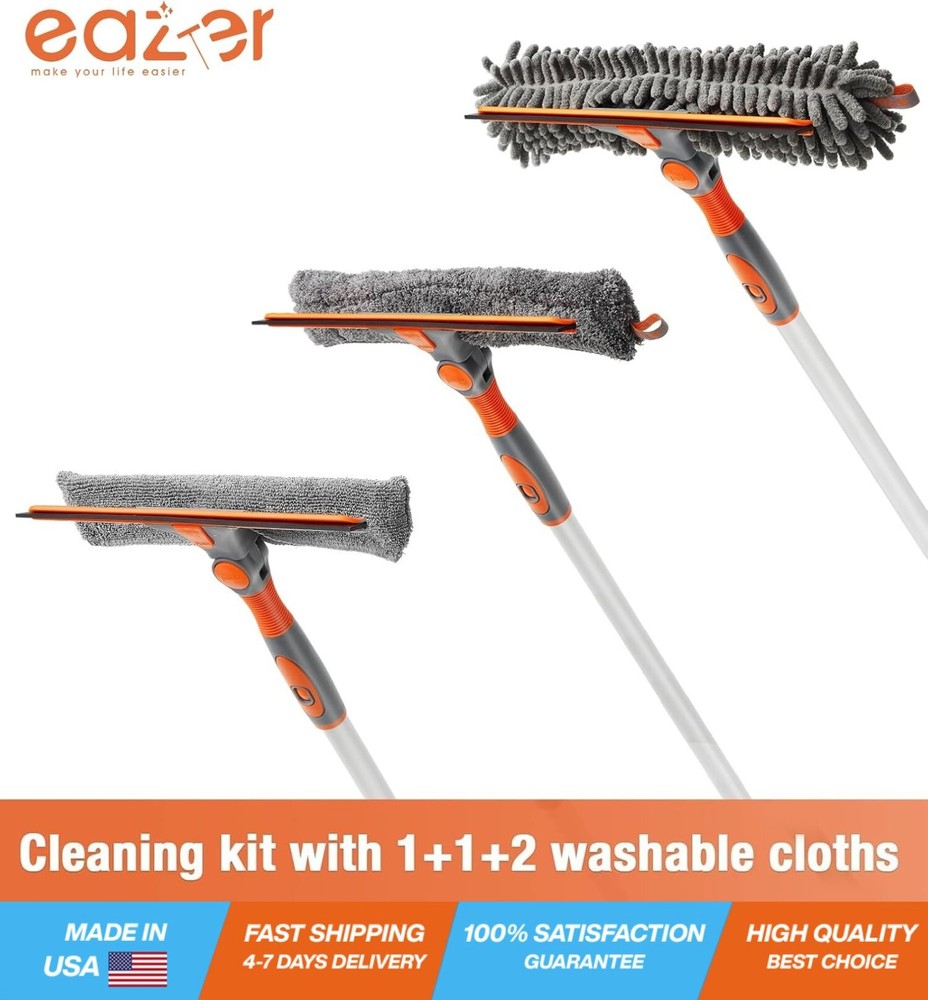 2-in-1 Rotatable Window Squeegee Cleaning Kit with 157cm Extension Pole