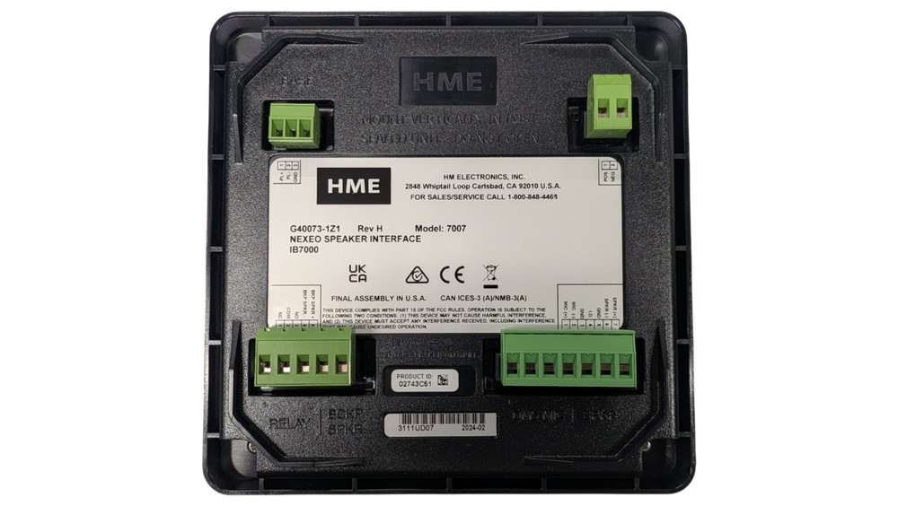 HME NEXEO Drive Thru Wireless Intercom SPEAKER INTERFACE IB7000 Model 7007