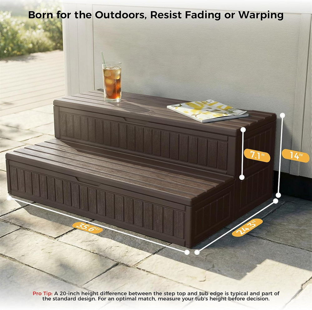 Hot Tub Steps - Double-Decker Large Storage & Snap-Together Assembly, Fully Seal