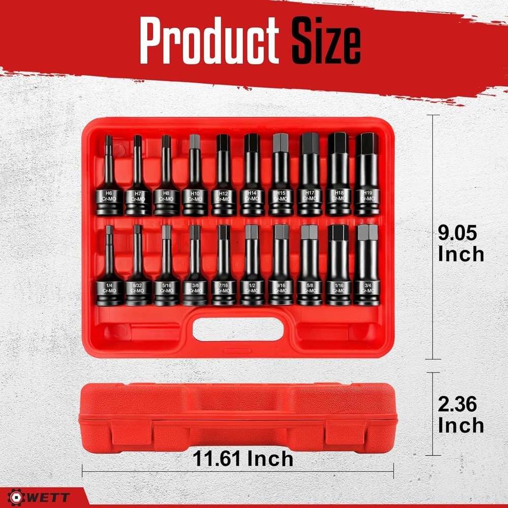 1/2" Drive Master Impact Hex Bit Set, 20 Piece Hex Driver Socket Set, Allen Bit