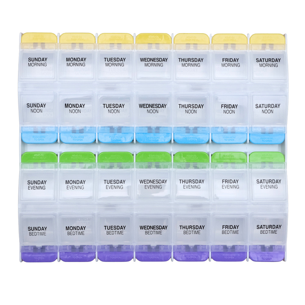 Ezy Dose Medtime Planner Weekly 4x/day with Push Buttons w/ Easy Open