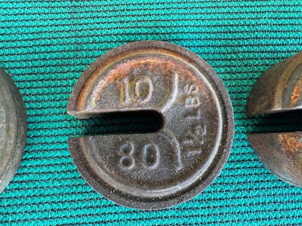4 Miscellaneous Antique Cast Iron Weights 5, 10 Lbs