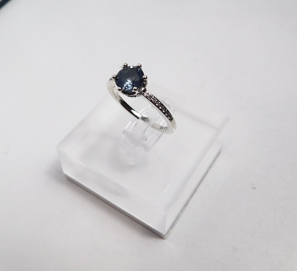 Authentic Pandora Ring, Blue Sparkling Crown Solitaire Ring, 198289NSWB