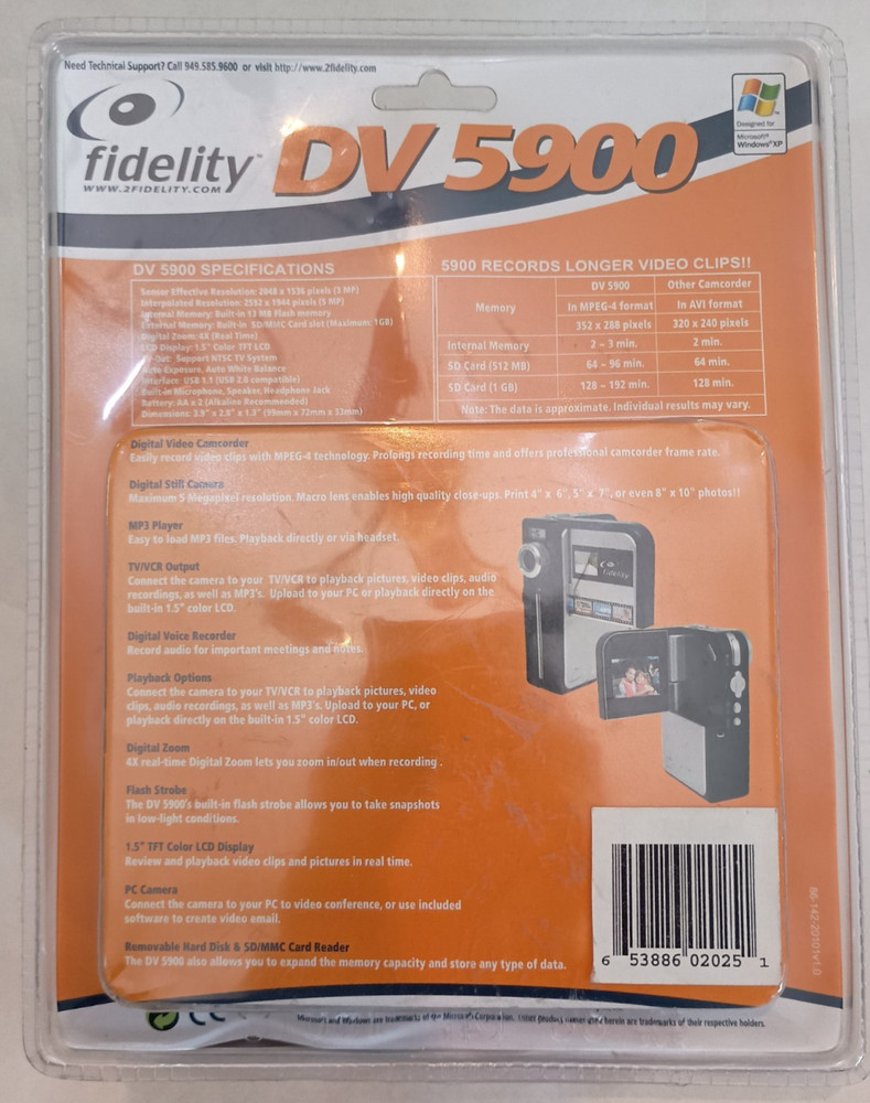 Fidelity DV 5900 Multi-Function Digital Camcorder - MP3 and MPEG-4 - New in Box