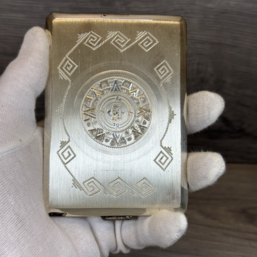 Vintage Solid Sterling Silver Hallmarked Mexican Aztec Cigarette Case