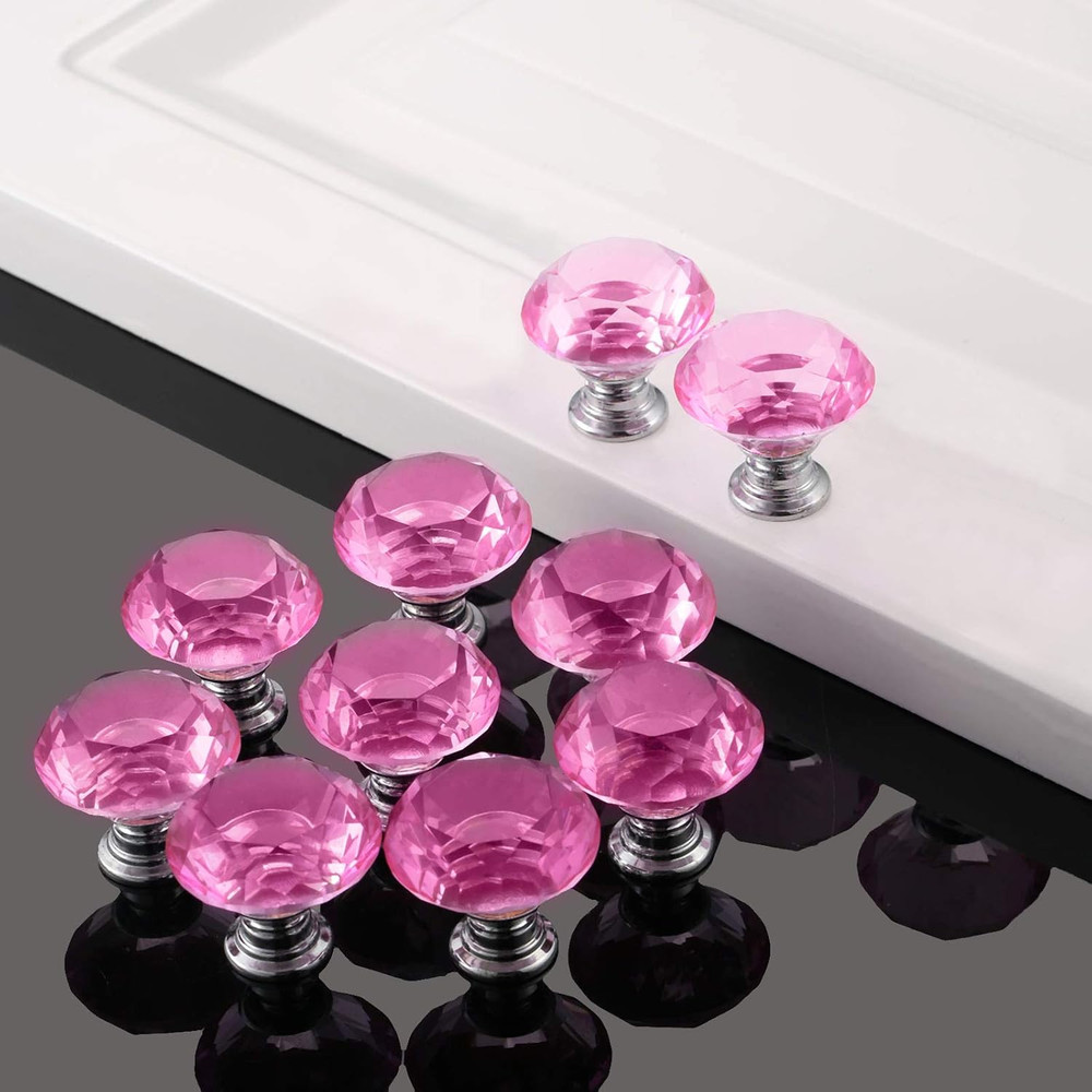 Crystal Glass Cabinet Knobs, 30Mm Diamond Shape Drawer Pulls Handles, White Clea