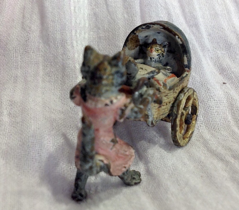 antique Austrian bronze kittens in buggy