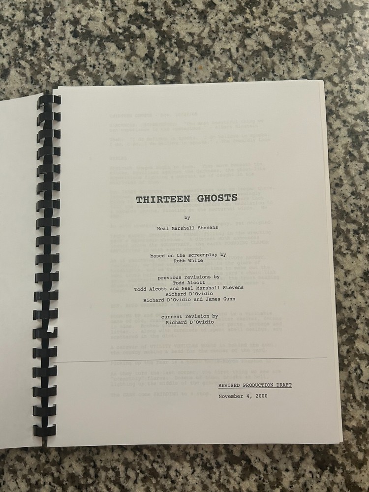 Thirteen Ghosts Horror Movie Script Reprint Full Screenplay Script
