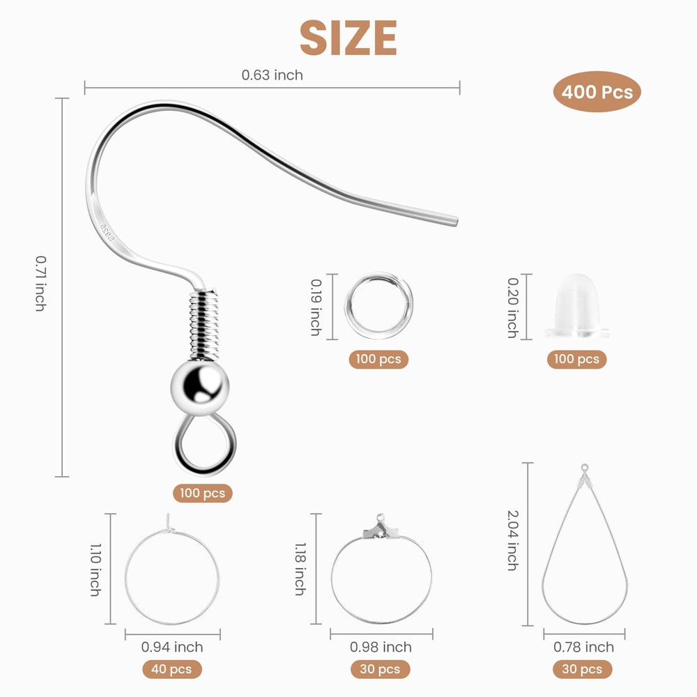 400 Piece Earring Making Kit Includes Hooks Rings and Backs for Jewelry Making