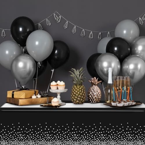 3Pcs Black and Silver Tablecloth Party Decorations,Plastic 3 Pack Black Silver