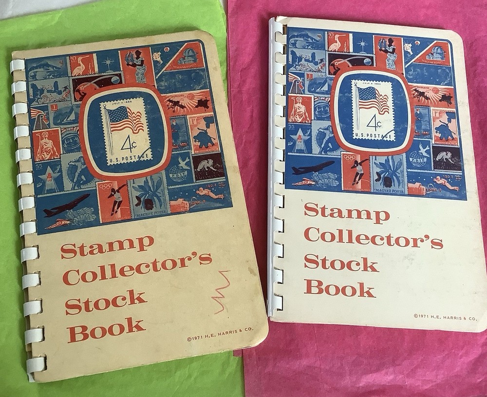Vintage 2 Stamp Collector’s Stock Books WITH Approx.100+ Per- 1960’s 70’s 80’s
