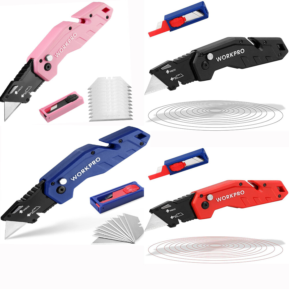 WORKPRO Folding Utility Knife, Quick Change Box Cutter Multi-Color W/10 Blades