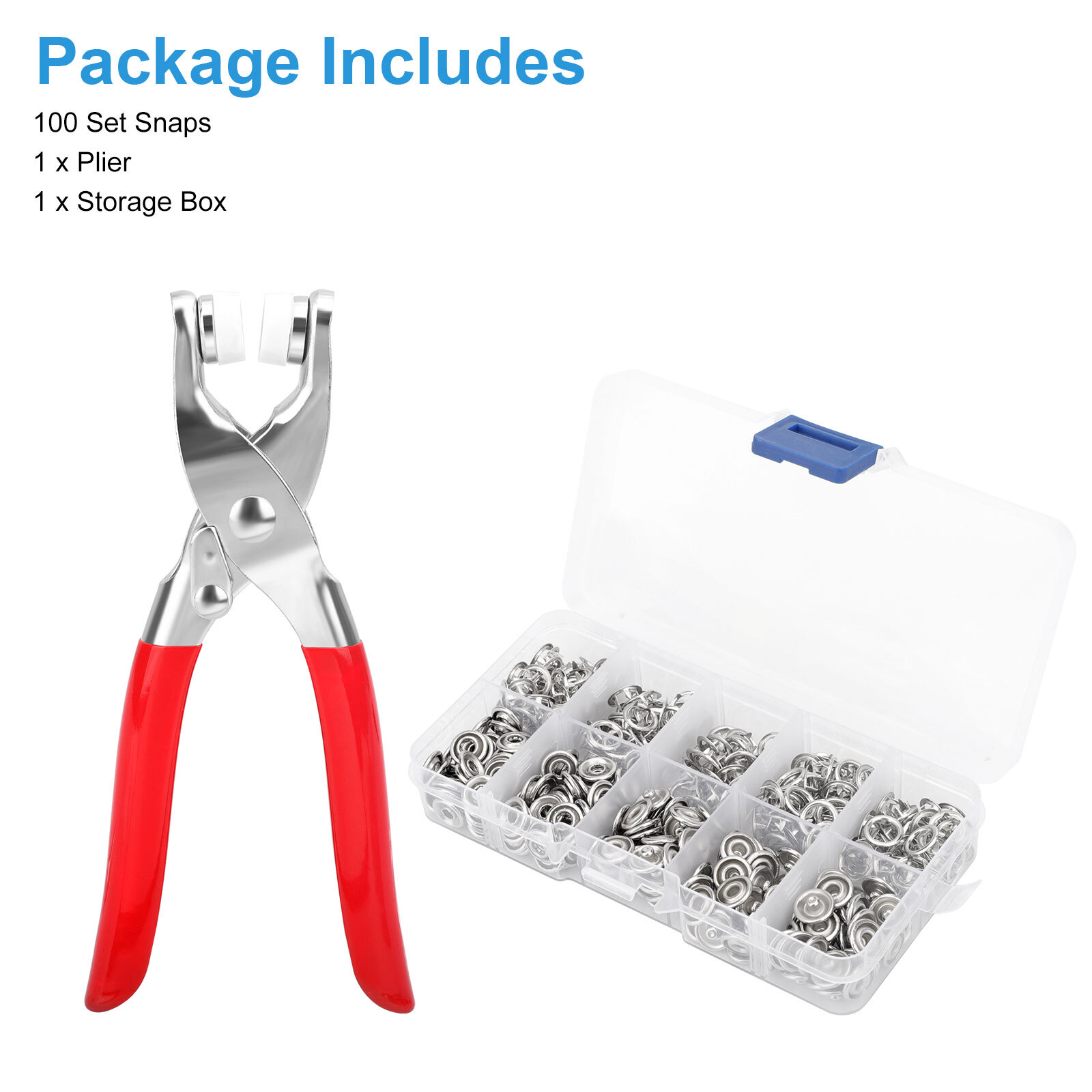 100 Set Snap Fasteners Kit Prong Pliers Ring Press Studs DIY Sewing Tools 9.5mm