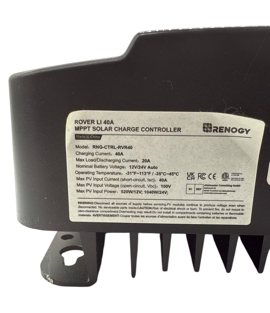 Renogy Rover LI 40A MPPT Solar Charge Controller RNG-CTRL-RVR40 Bluetooth Ready