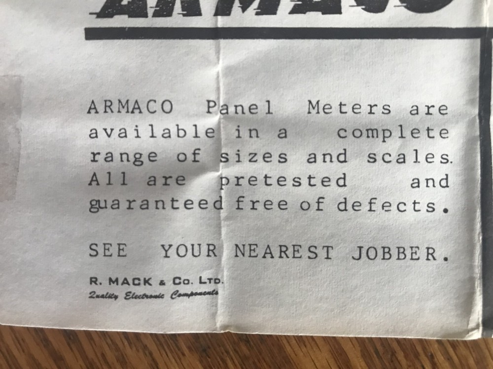 ARMACO Analog Panel AMP Current Ammeter Meter 0-100mA DC