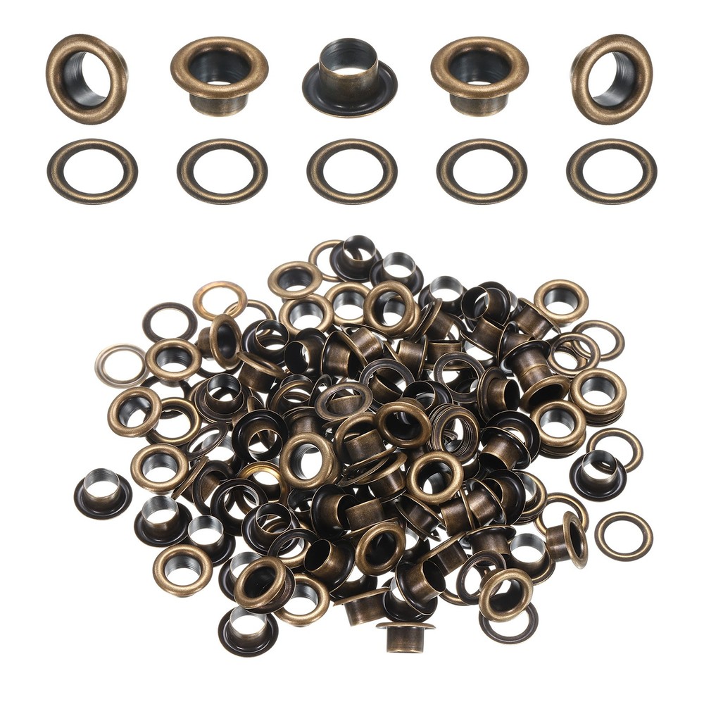 50Set Grommets Eyelets Kit 6mm Brass Eyelets with Washers, Brown