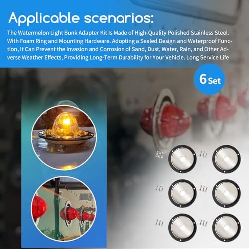 [6 Set] Watermelon LED Bunk Adapter Kit Compatible with Trucks, RVs, Trailers,